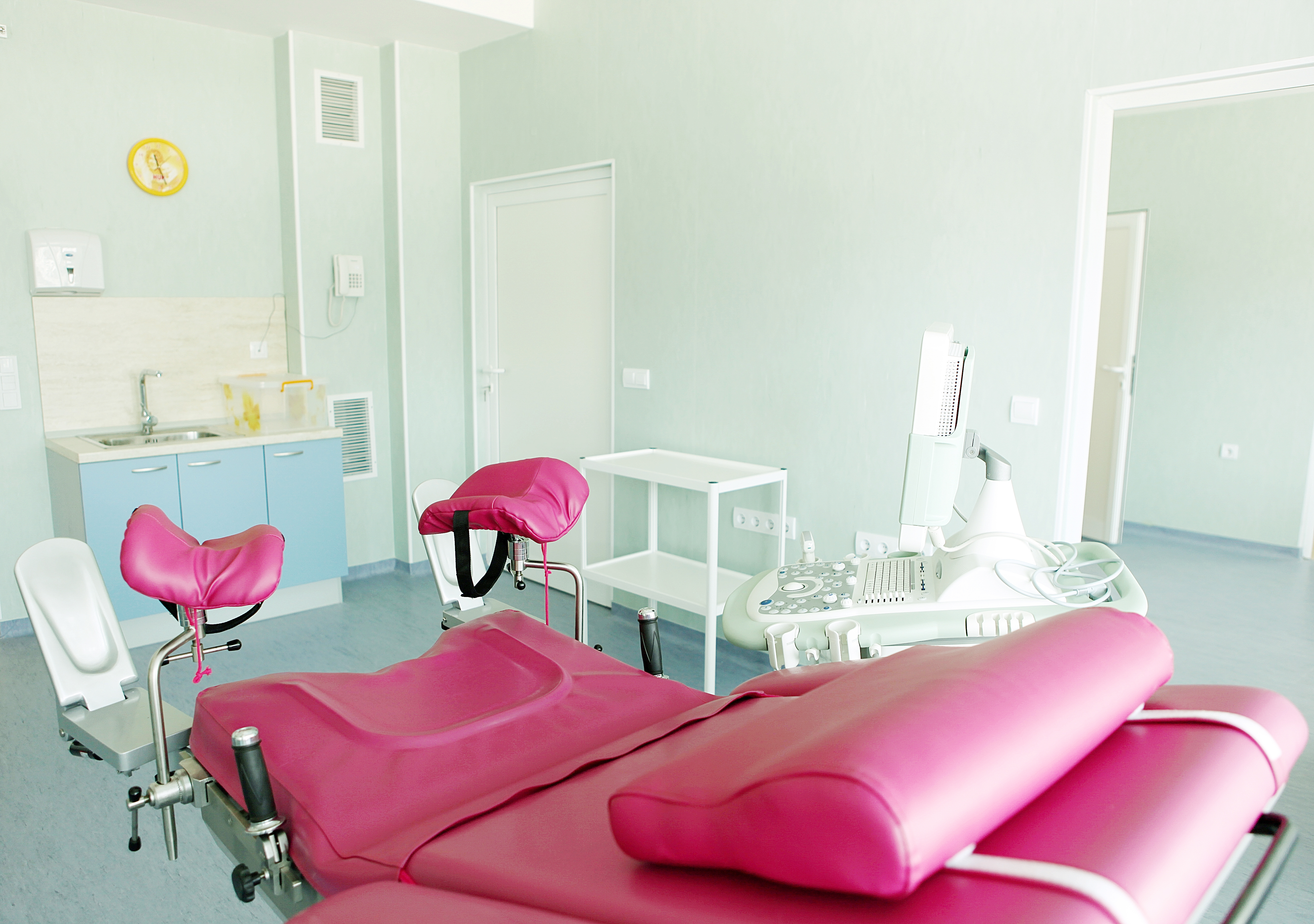 Pink gynecologist chair in the hospital